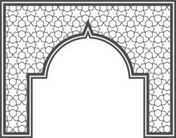 Islamic frame with arch and ornament. Ramadan gate for wedding invitation design. Oriental decoration png