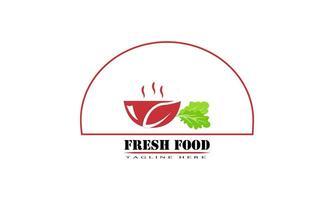 Fast food icon, with red bowl and fresh green vegetables sitting on the side vector