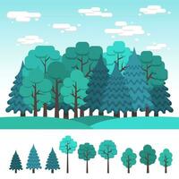 Set of deciduous and coniferous trees for design of landscape vector