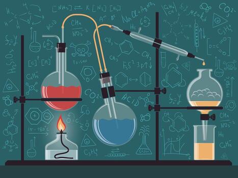 conjunto estructura de químico instrumentos y matraces vector