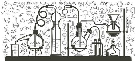 Composition of chemical flasks and instruments vector