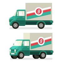 Green small truck in flat style, pseudo 3d vector