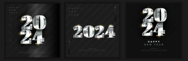 2024 contento nuevo año número diseño. con lujoso brillante metálico plata Brillantina. realista 3d vector para 2024 contento nuevo año antecedentes celebracion.