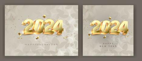 3d gold vector design of happy new year 2024 with glowing shiny gold numerals. Premium vector design for 2024 new year banner,