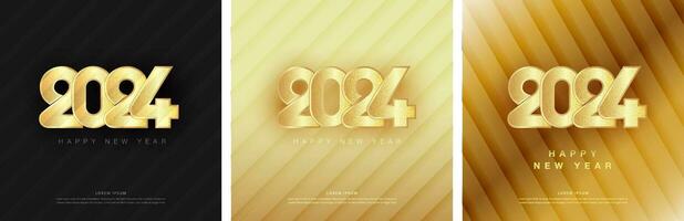 elegante contento nuevo año 2024 diseño. con lujoso oro números brillante con ligero. elegante diseño para contento nuevo año 2024 celebraciones vector