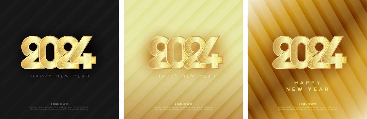 Elegant happy new year 2024 design. With luxurious gold numbers shiny with light. Elegant design for happy new year 2024 celebrations.