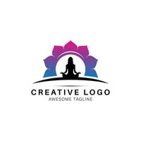 Yoga with flower shape logo design icon vector
