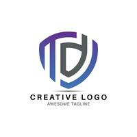 TDJ letter shield shape logo design icon vector