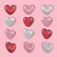 Collection of hearts from different angles, including red, pink and white vector