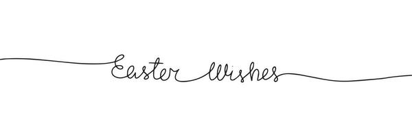 Easter Wishes one line continuous banner. Handwriting line art text for Easter Holiday. Hand draw vector art