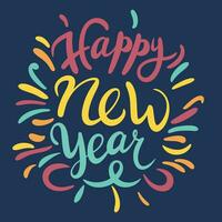 Happy New Year lettering. Handwriting holiday post. Hand drawn vector art.