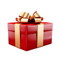 Christmas and happy new year red gift box with golden bow ai generative png