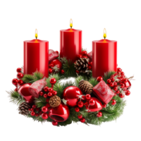 a christmas card with red candles and a wreath ai generative png