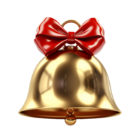 Decorative christmas golden jingle bell with red ribbon bow ai generative png