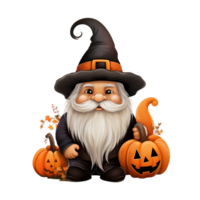 Halloween gnome sorcier avec sorcière chapeau citrouille png ai génératif