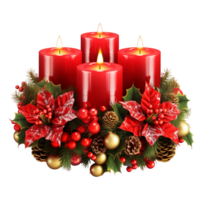 Kerstmis rood kaarsen met krans decoratie PNG ai generatief