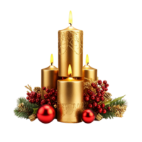Golden christmas candles with berries decoration ai generative png