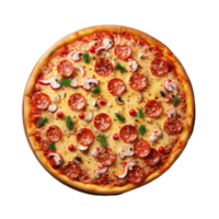 A pizza with meat and tomatoes on it Ai Generative png