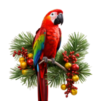 Macaw Bird Parrot sitting of a christmas branch Ai Generative png