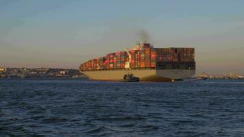 nieuw york stad, Verenigde Staten van Amerika - november 21, 2018 houder schip in bovenste nieuw york baai. visie van de water video