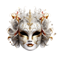 Classic white and gold venetian carnival face mask with intricate Ai Generative png