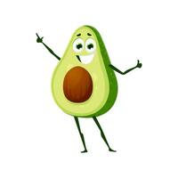 Cartoon funny avocado character with smile, emoji vector