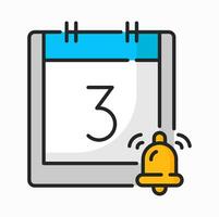 Calendar 3 day date, bell reminder color line icon vector