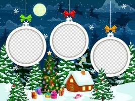 Christmas paper cut landscape with holiday bauble vector