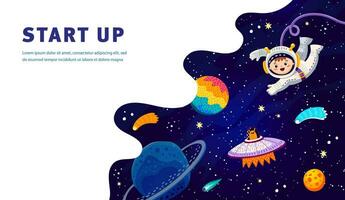 Start up business poster with astronaut in space vector