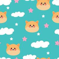 Seamless pattern with cute cartoon foxes, and white clouds prints on fabric, textile, gift wrapping paper. colorful vector for children, flat style