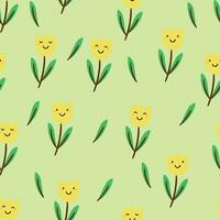 Seamless pattern of cute cartoon tulips flowers in yellow for fabric print, textile, gift wrapping paper. colorful vector for children, flat style