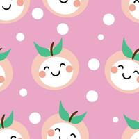 Seamless pattern with cute cartoon kawai peaches, fabric prints, textiles, gift wrapping paper. colorful vector for children, flat style