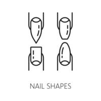 Nail shapes icons for manicure service, hands care vector