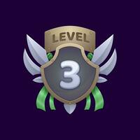 Game interface level 3 badge or win shield swords vector