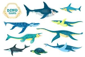 Cartoon underwater dinosaurs cute characters vector