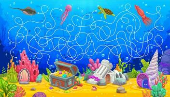 Underwater labyrinth maze, help animals find house vector