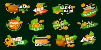 Cash back coin bonus, refund or rebate money icons vector