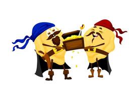 Italian pasta pirate sailors with treasure chest vector