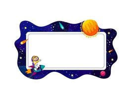 Cartoon frame of space landscape, funny astronaut vector