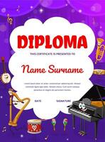 Musical diploma with instruments characters vector