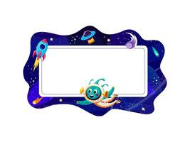 Cartoon frame, space landscape, alien character vector