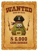 Cartoon avocado pirate on western wanted banner vector