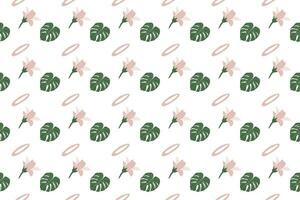 Monstera leave with flower as seamless pattern background vector