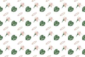 Monstera leave with flower as seamless pattern background vector