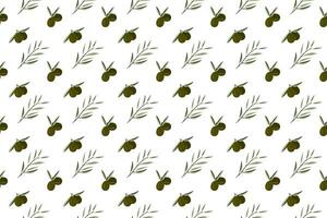 olive fruit and leaf isolated as seamless pattern background vector