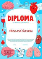 Kids diploma for young doctor with organ character vector