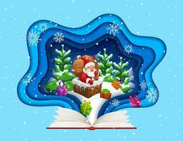 Christmas paper cut greeting card, fairytale book vector