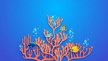 Sea paper cut corals, tropical fish and bubbles vector