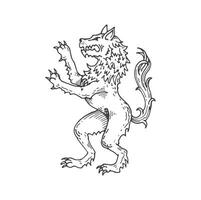 lobo medieval heráldico animal bosquejo símbolo vector