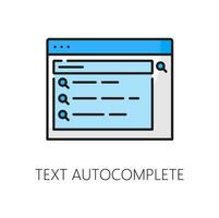 texto autocompletar, buscar motor resultado página icono vector